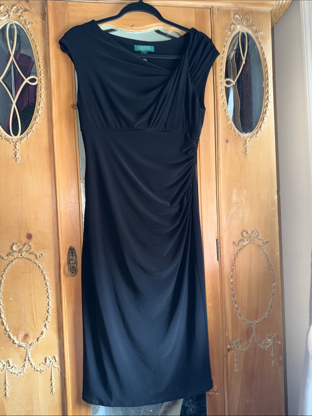 Lauren Ralph Lauren Black Ruched Midi Dress